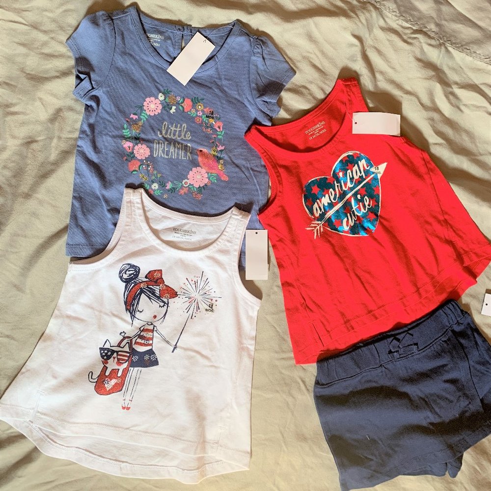 GIRLS - 4pc lot sz 18m NWT TOUGHSKINS tank top short sleeve shirts, skort shorts